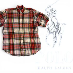 Polo Ralph Lauren Shirt Mens XL Red Plaid Short Sleeve Button Down Preppy